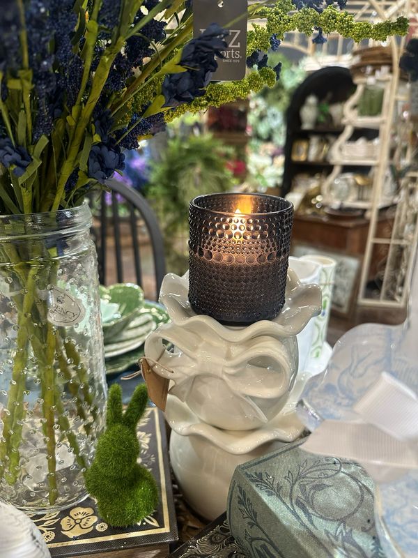 Rag 3.25" Navy Dotted Glass 3D Flame Candle