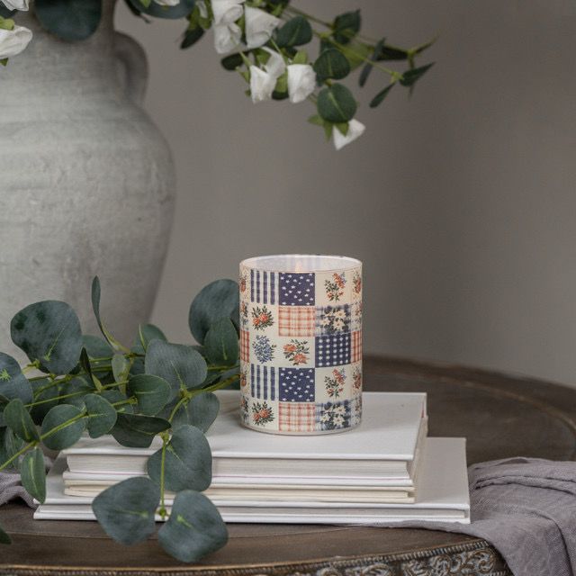 Rag 4" Patchwork Glass 3D Flame Candle