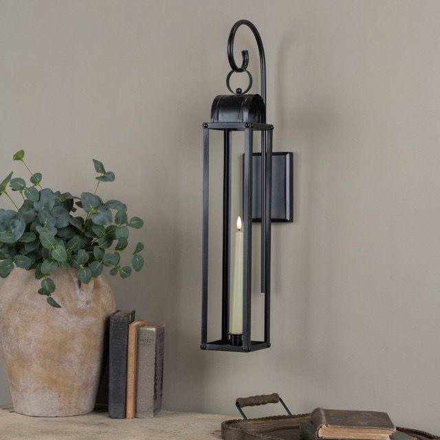 Rag Black Taper Candle Lantern w Bracket 25"