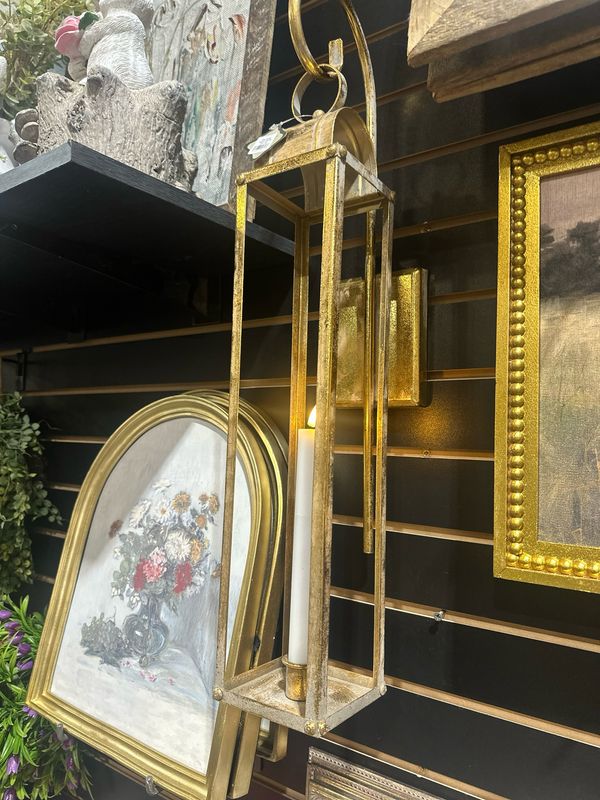 Rag Gold Taper Candle Lantern w Bracket 25"