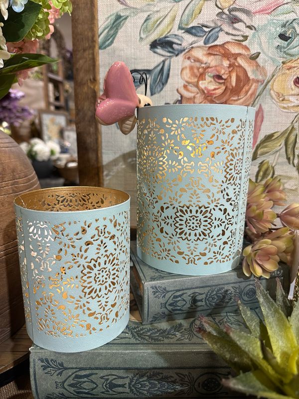 PDG Lg Lt Blue Deco Lantern Can 6.5x5