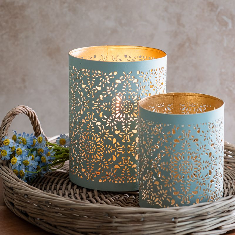 PDG Sm Lt Blue Deco Lantern Can 5x4