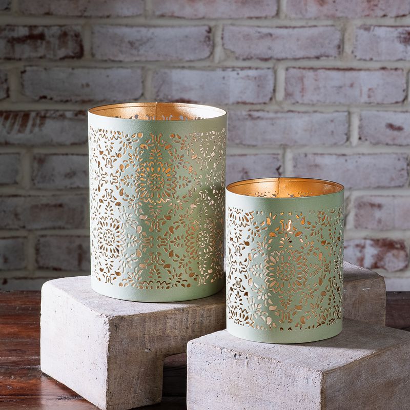 PDG Lg Lt Green Deco Lantern Can 6.5x5