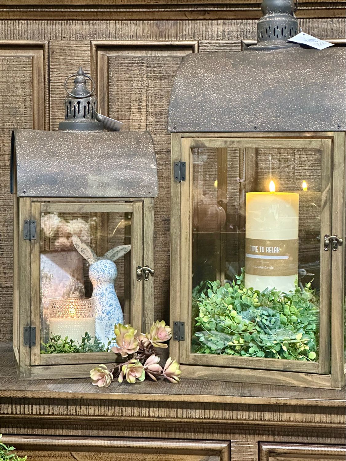 AB Lg Wooden Lantern w Glass 29x12.5