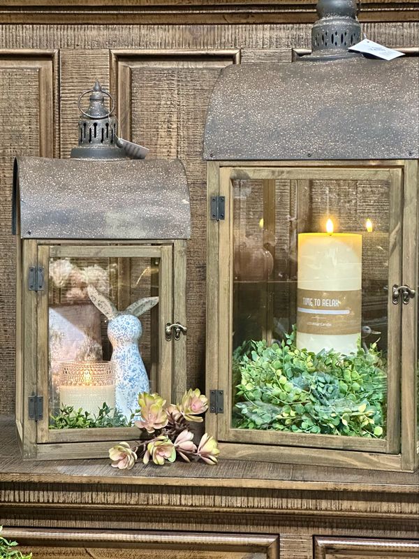 AB Lg Wooden Lantern w Glass 29x12.5