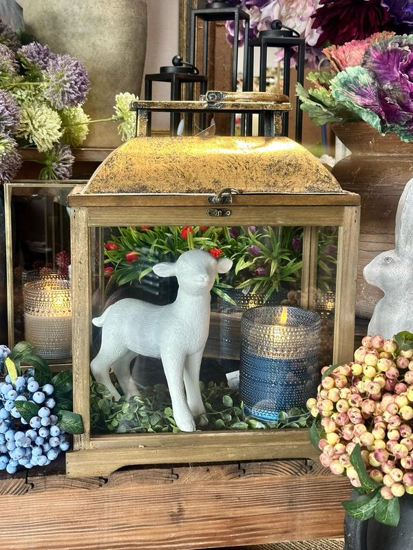 AB Sm Rec Gold Lantern w Glass 22x8x13.5