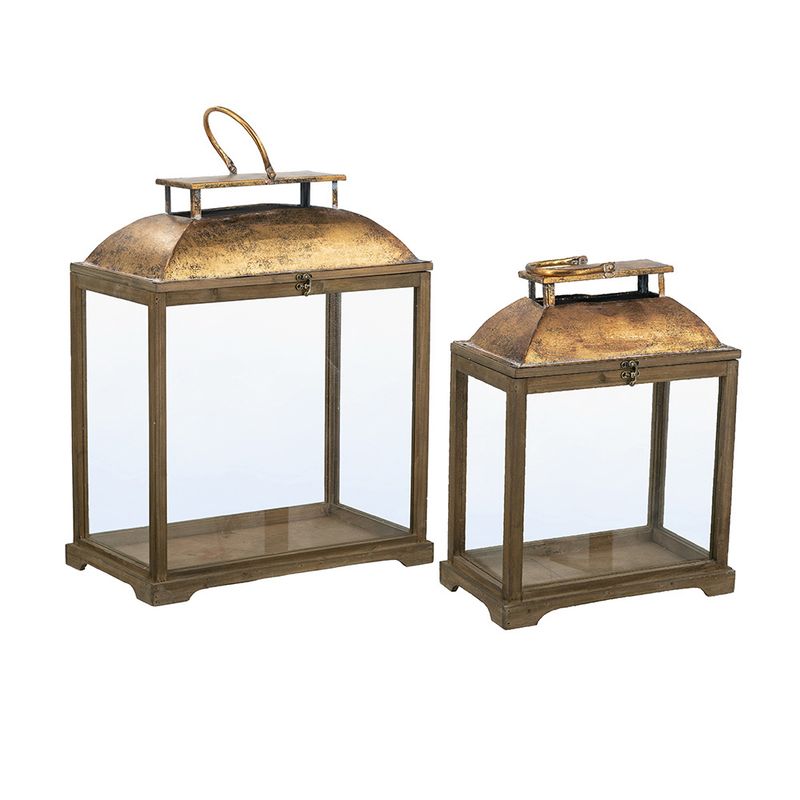 AB Sm Rec Gold Lantern w Glass 22x8x13.5