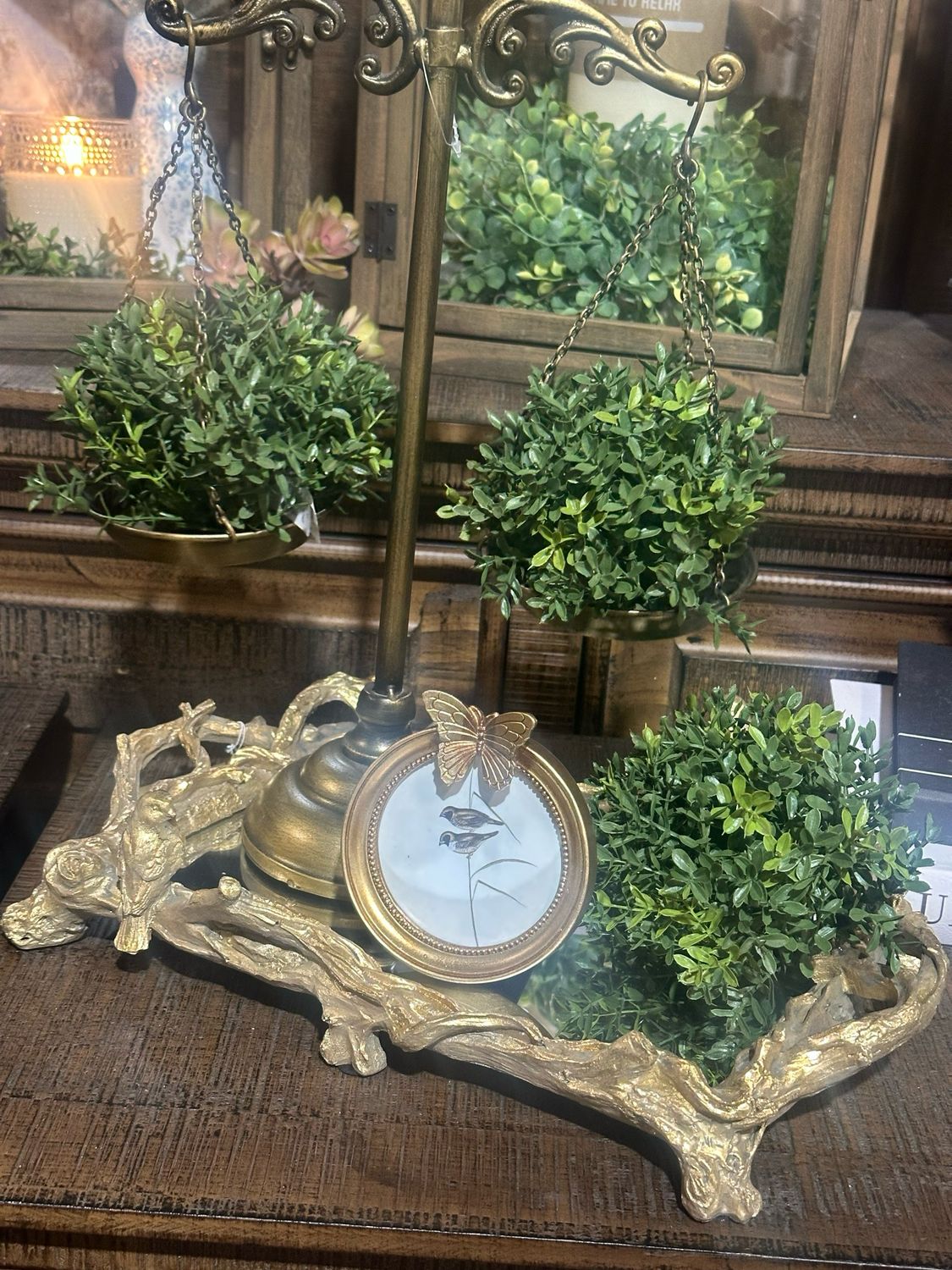 AB Gold Branch &amp; Birds Rec Mirror Tray 16x9.5