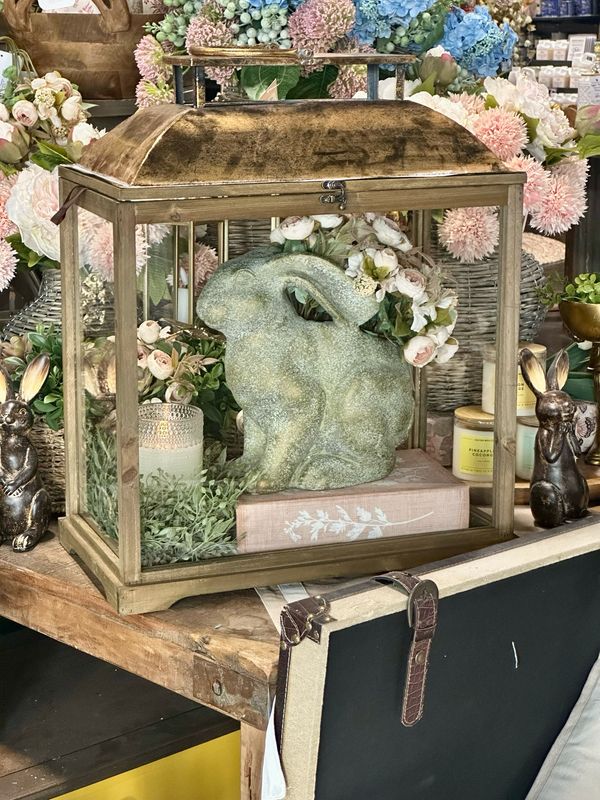 AB Lg Rec Gold Lantern w Glass 28x10.5x19