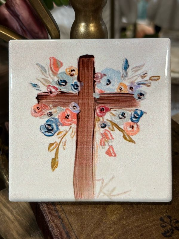 SCM 4x4 Coaster Cross W Flowers