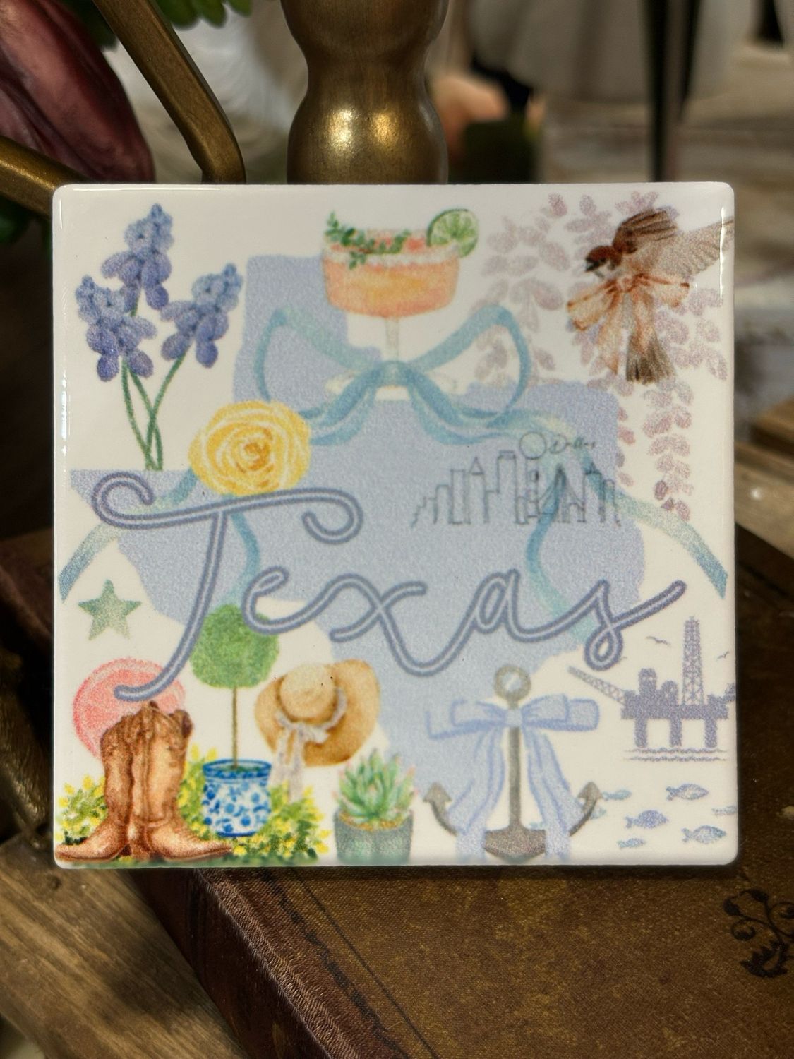 SCM 4x4 Coaster Texas Watercolor