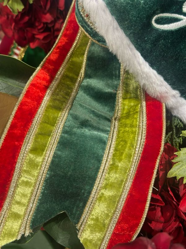 JME  Red/gr Velvet Dbl Stripe Dupion 6x10