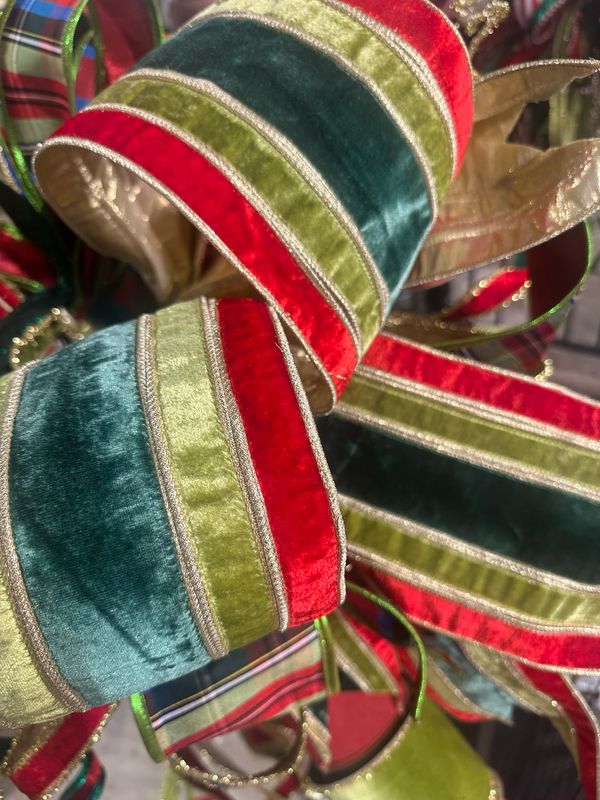 JME  Red/gr Velvet Dbl Stripe Dupion 6x10