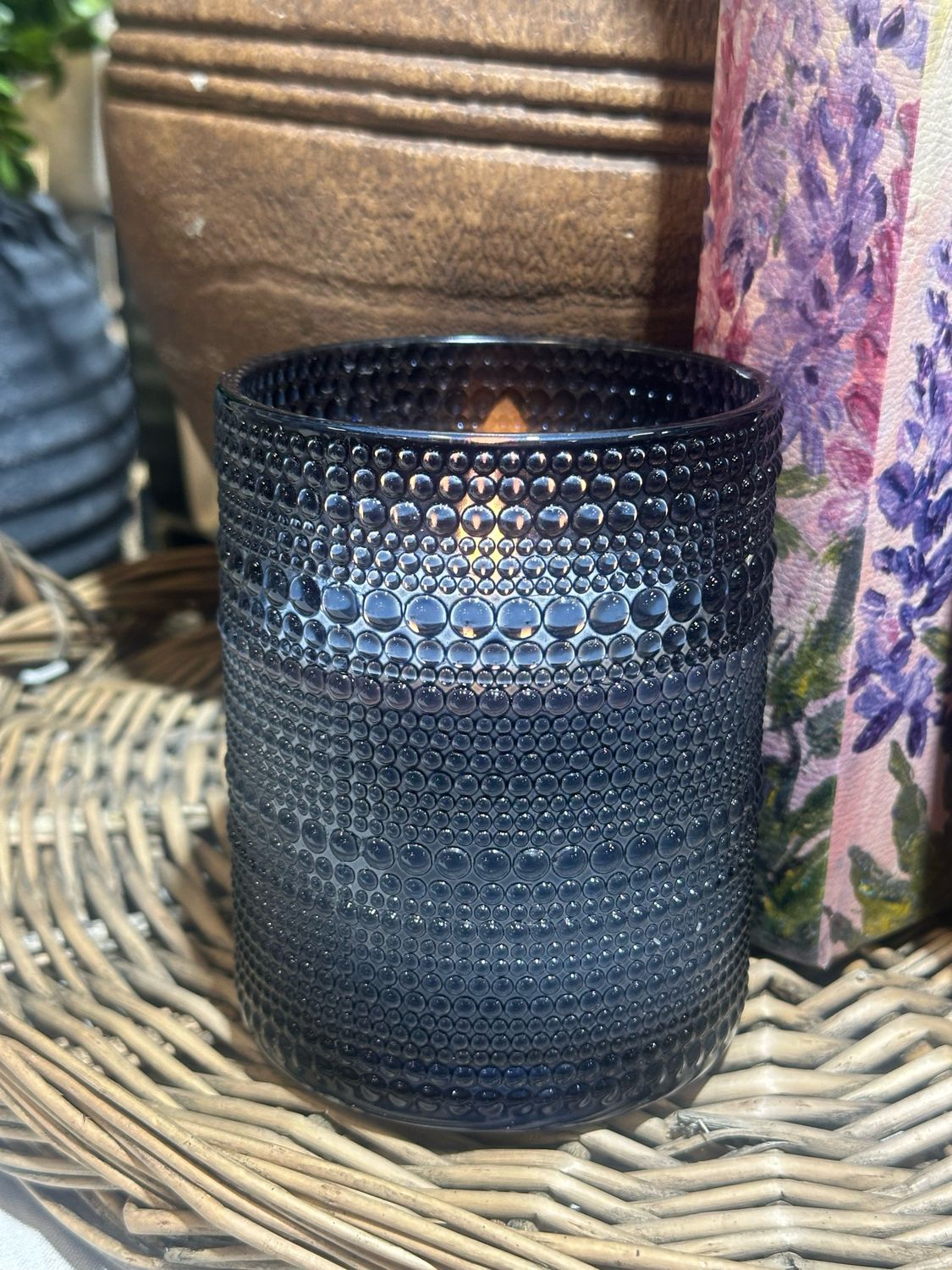 Rag 5" Navy Dotted Glass 3D Flame Candle