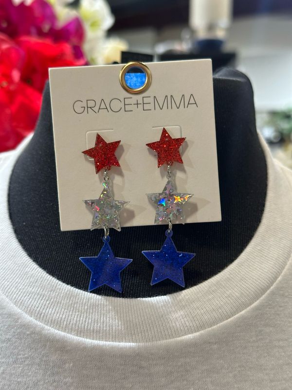 SGA Patriotic Dangle Star Earrings