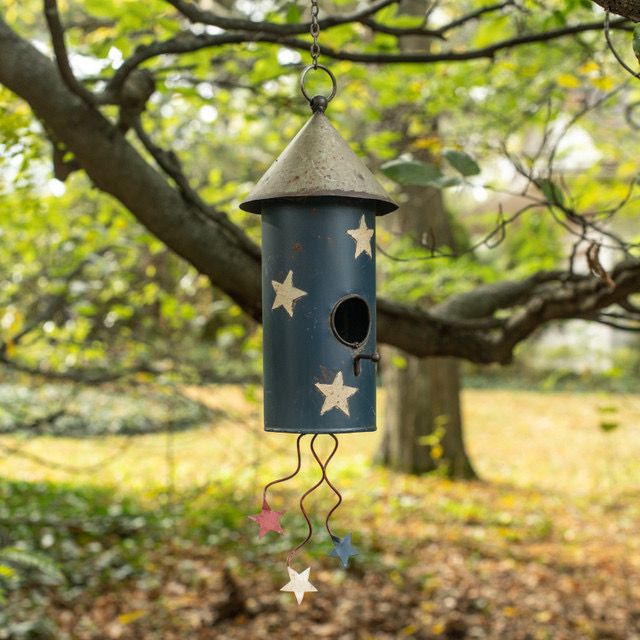 Rag Blue &amp; White Stars Firework Birdhouse 19"