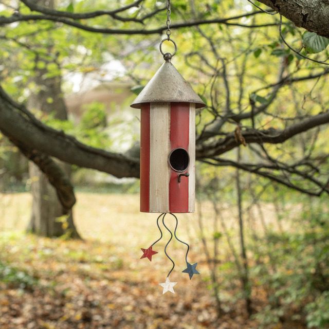 Rag Red &amp; White Striped Firework Birdhouse 19"