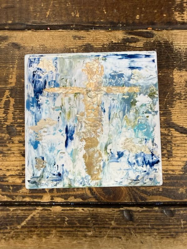 SCM 4x4 Coaster Gold &amp; Blue Cross