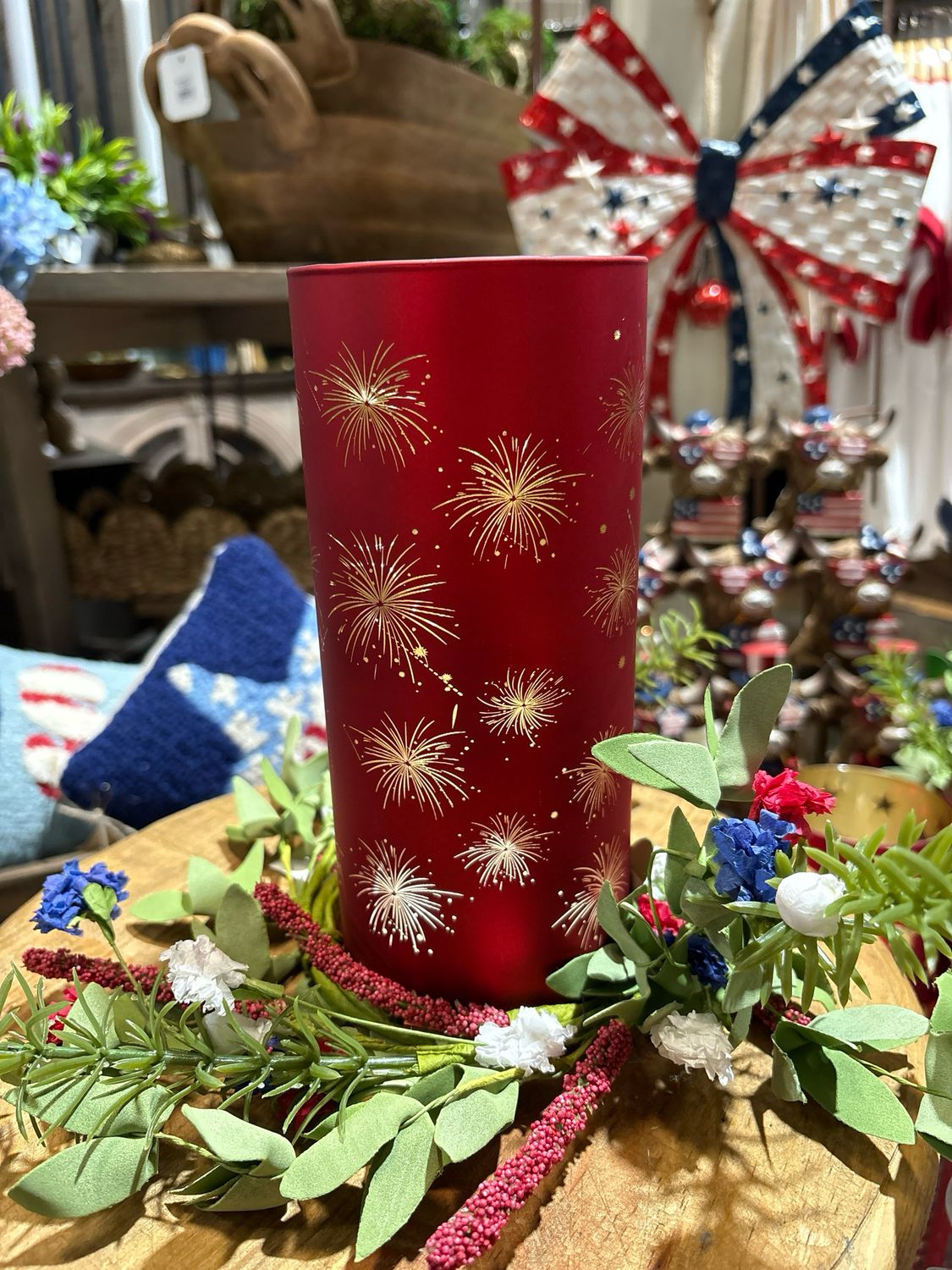 PT Fireworks Tall Glass Red LED  8"