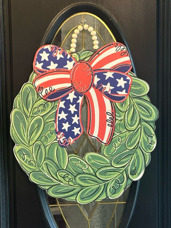 DKD Patriotic Bow Wreath 21.25x25.25