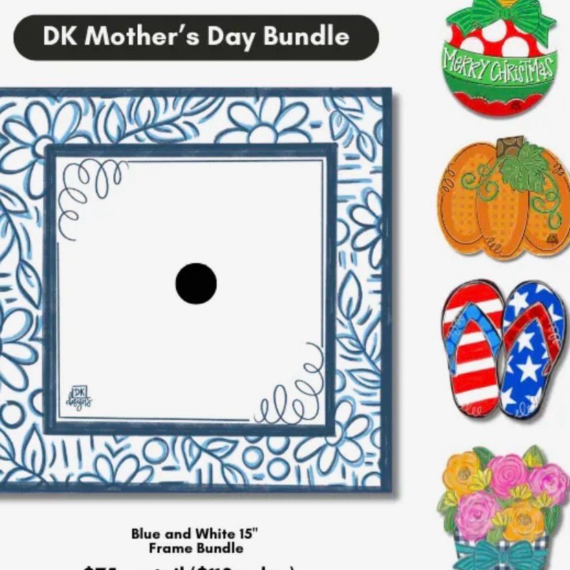 DKD Blue &amp; White Frame Bundle w 4 Minis 15x15