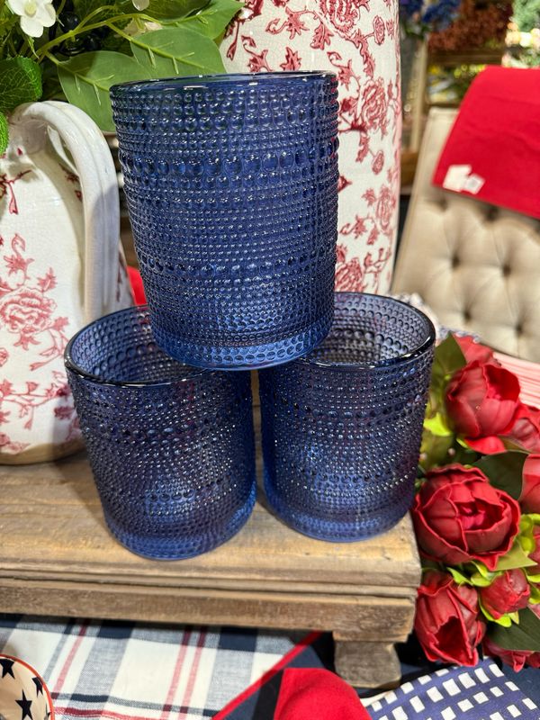 Tab Dots Blue Votive Candle Holder 5x4