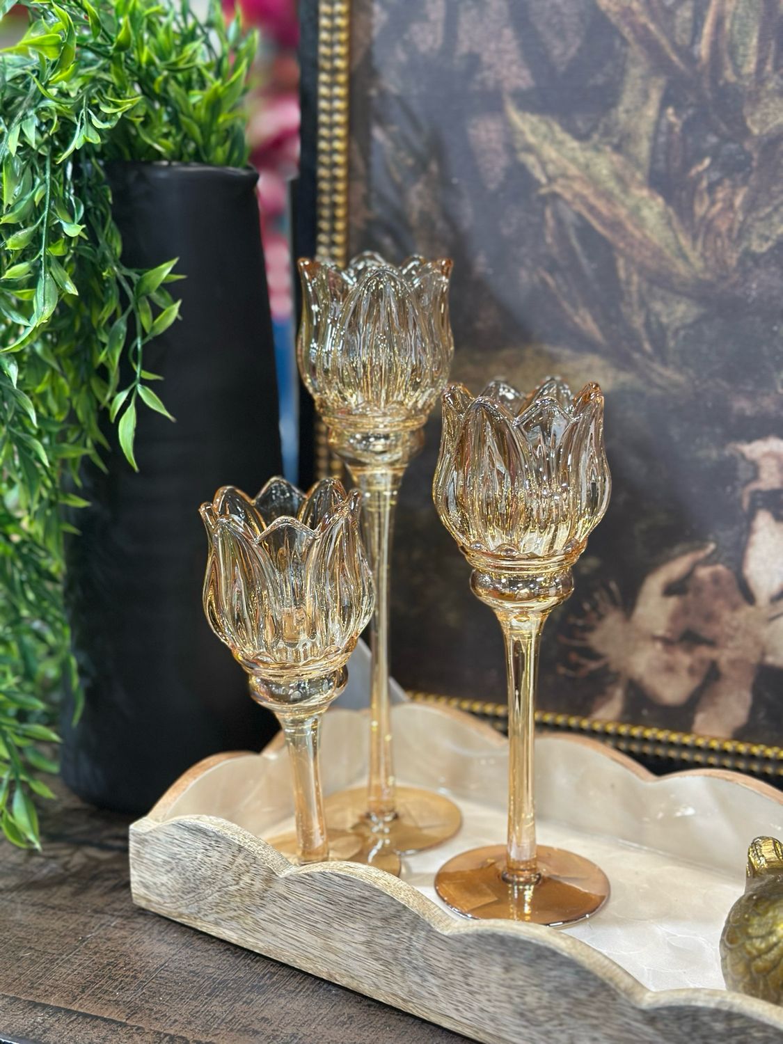 AB Lg Champagne Glass Flower Candle Holder 11"