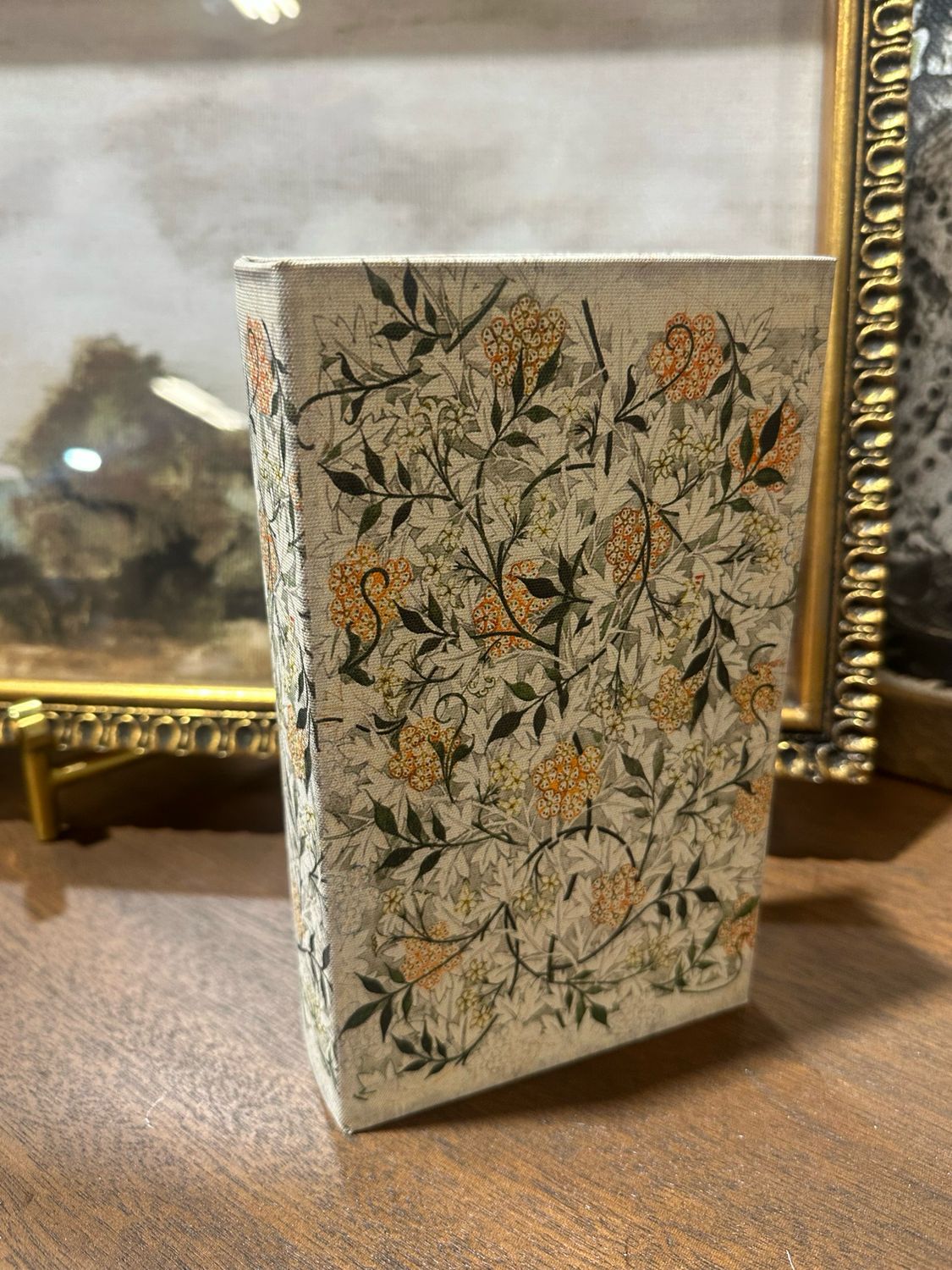 AB Sm Orange &amp; Green Floral Book Box 8.25x5x2