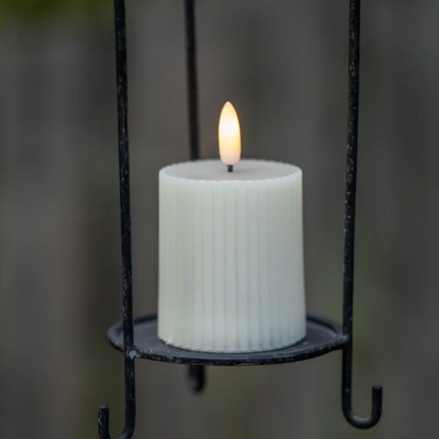 Rag 3.75" Outdoor Cream Fluted Pillar Candle