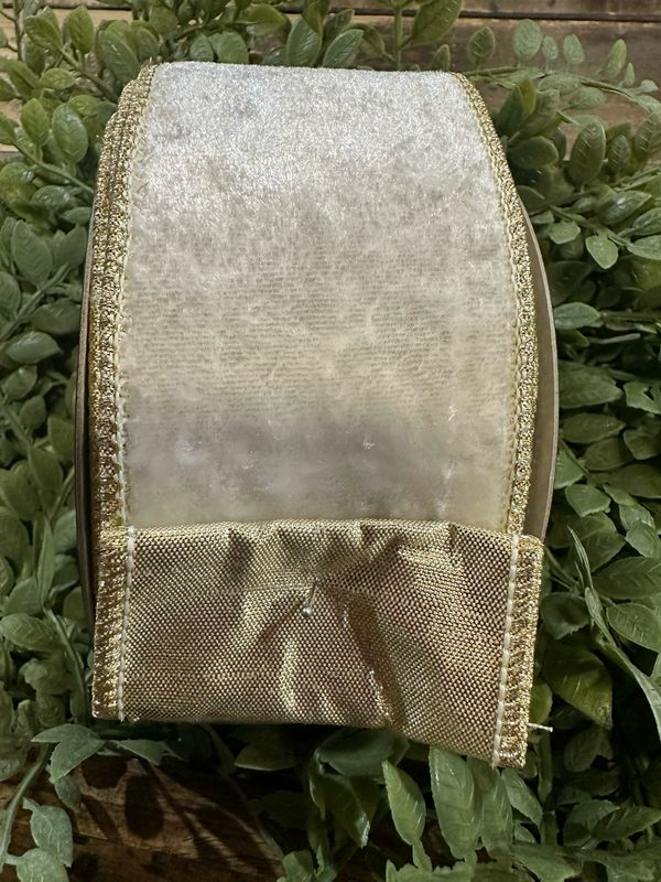 JME White Velvet Metallic Gold Dupion Backing 2.5x10yd