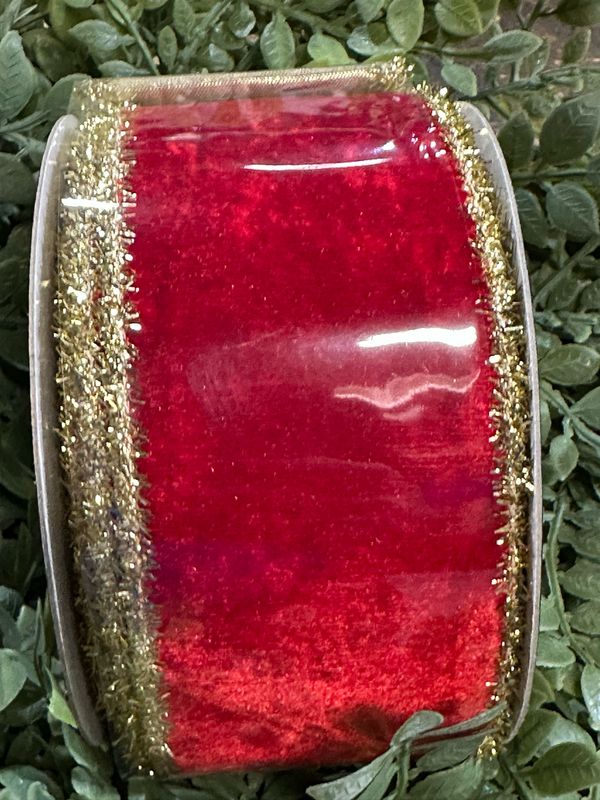 JME Velvet Metallic Dupion DBL Fused Tinsel Edge Red 2.5x10yd