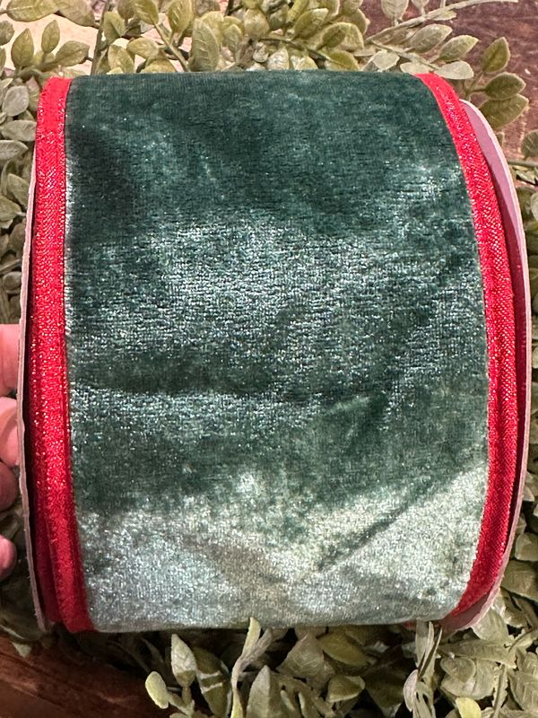 JME Green Velvet DBL Fused Metallic Dupion Red Piping 4x10yd