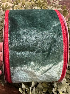 JME Green Velvet DBL Fused Metallic Dupion Red Piping 4x10yd