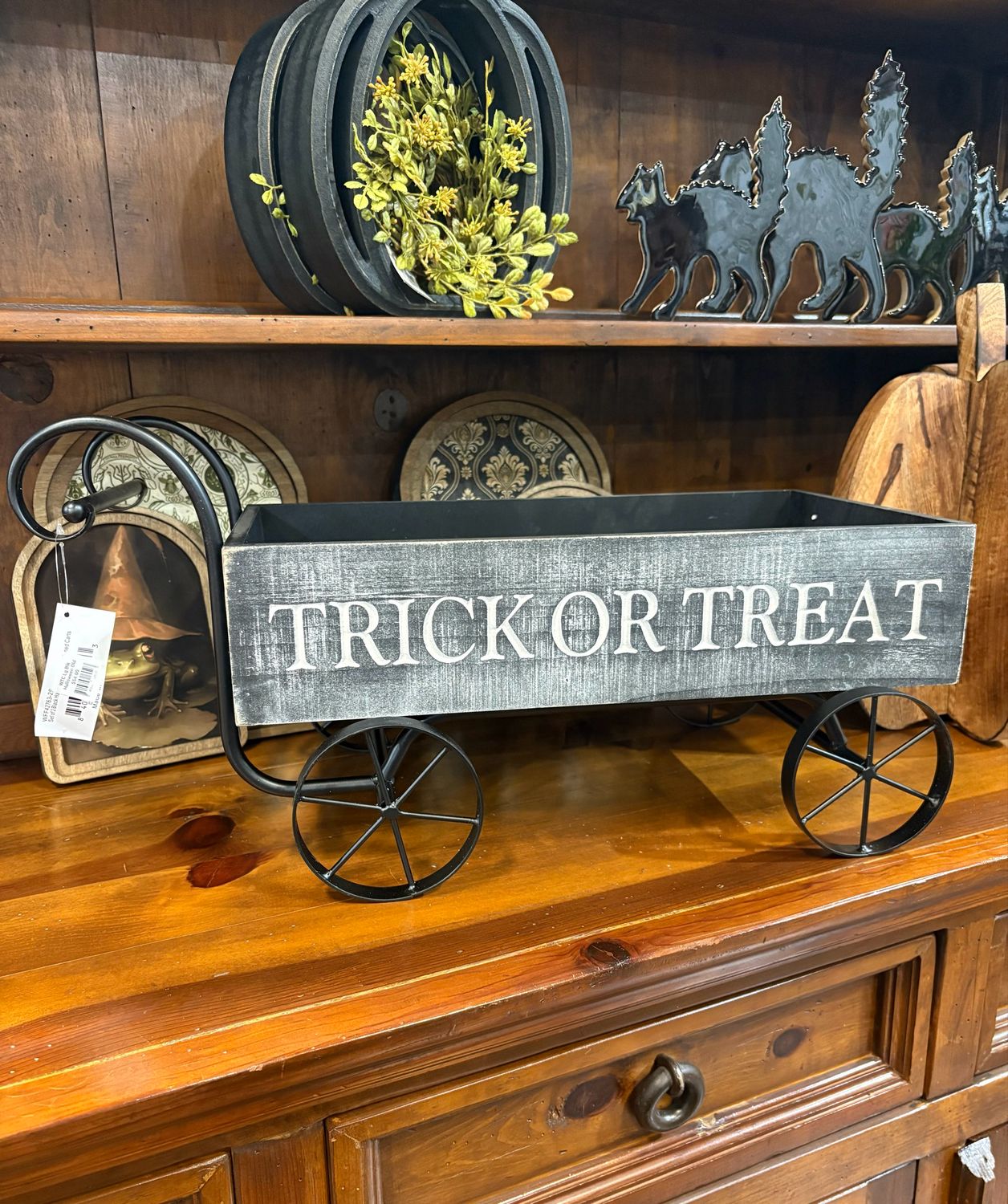 WTC Lg Blk Halloween Old Fashioned Cart 21.25x10.75x10.5