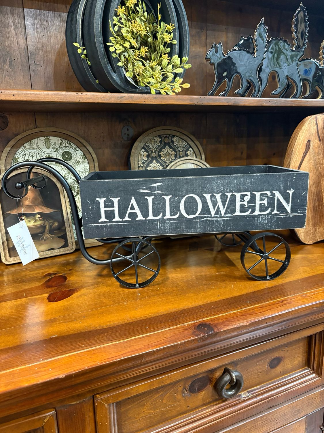 WTC Sm Blk Halloween Old Fashioned Cart 19.25x8.25x9