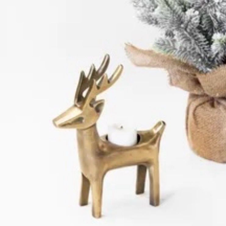 PDG 6.5" Gold Reindeer Tea Light Holder