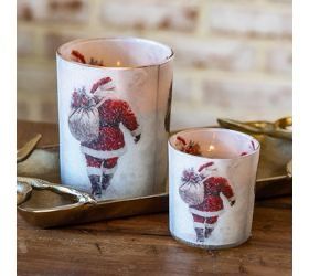 PDG Lg Glass Santa Candle Holder 5x4