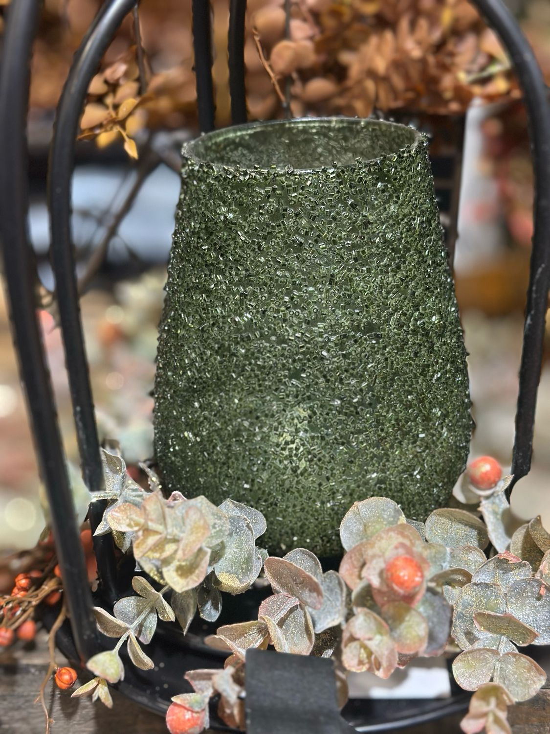 PDG 5" Green Beaded Glass Votive