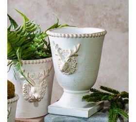 PDG 7.7" Gold Wash Cement Deer Urn Planter