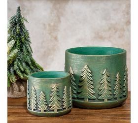 PDG Lg Green Tree Cement Planter 6.25x7