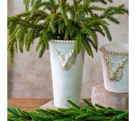 PDG 7.9" Vase Gold Wash Cement Deer