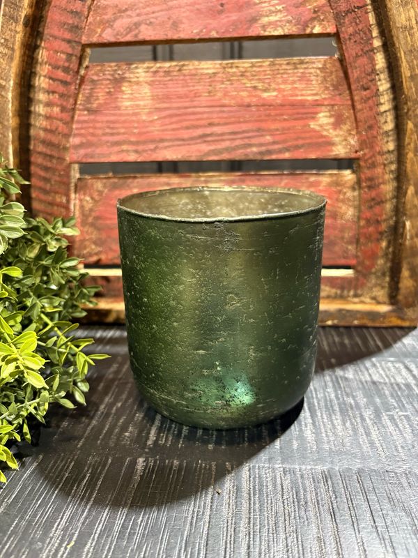 PDG Lg Green Glass Candle Holder 4.5x4.25