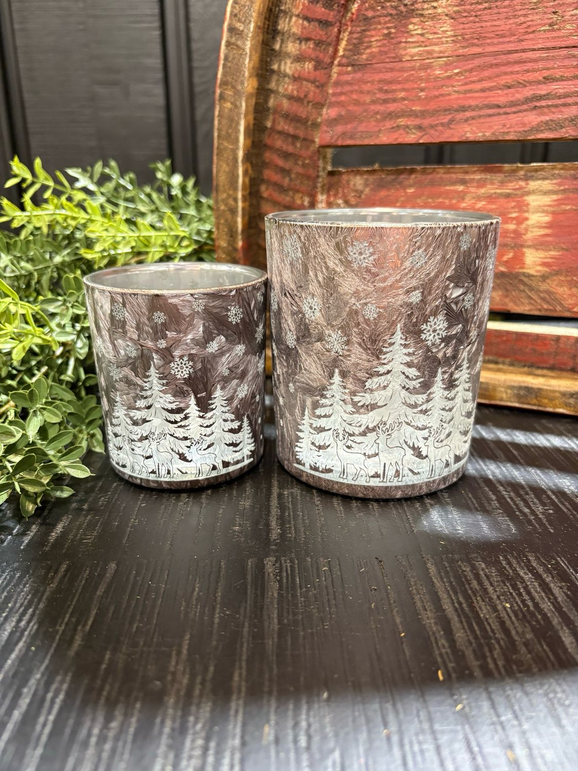 WTC Lg Bronze Forest Glass Jar 4x3.5