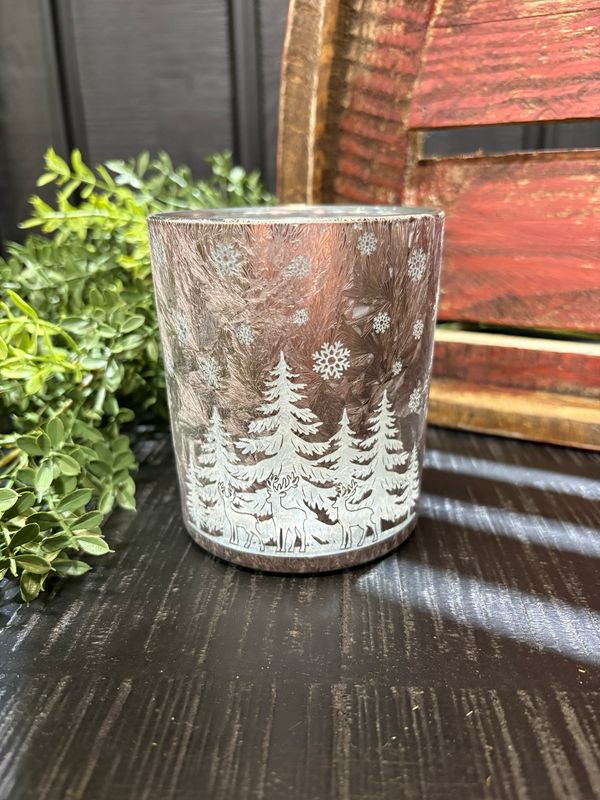 WTC Lg Bronze Forest Glass Jar 4x3.5