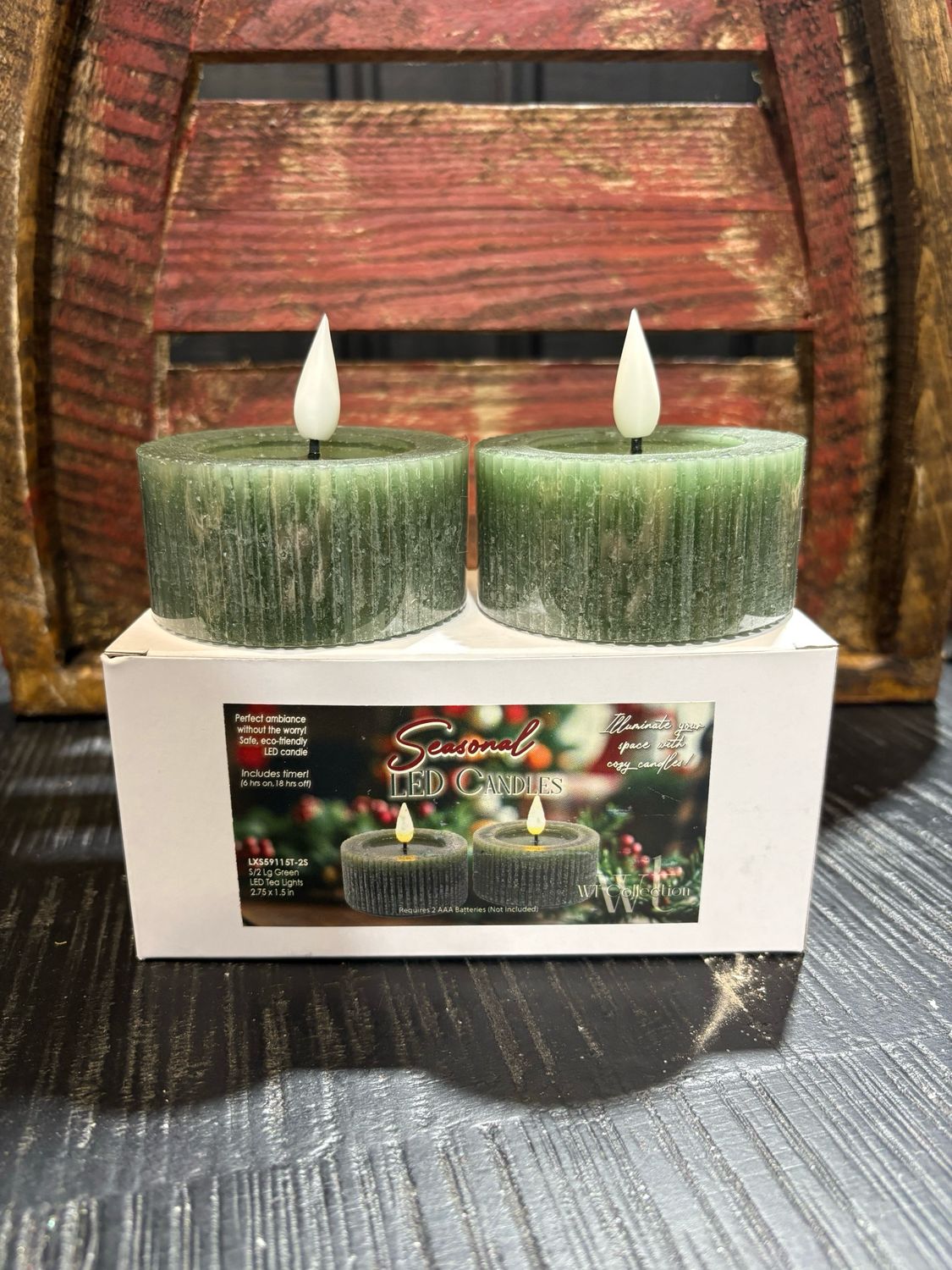 WTC S/2 Lg Green LED Tea Lights