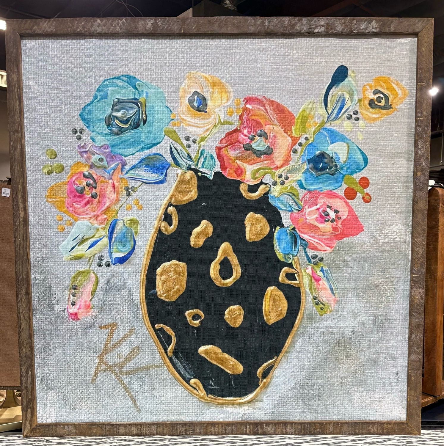 SCM 42x42 Black &amp; Gold Vase Floral