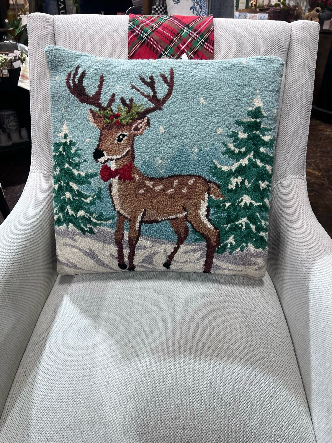 Pek Snowing Reindeer Hook Pillow 18x18