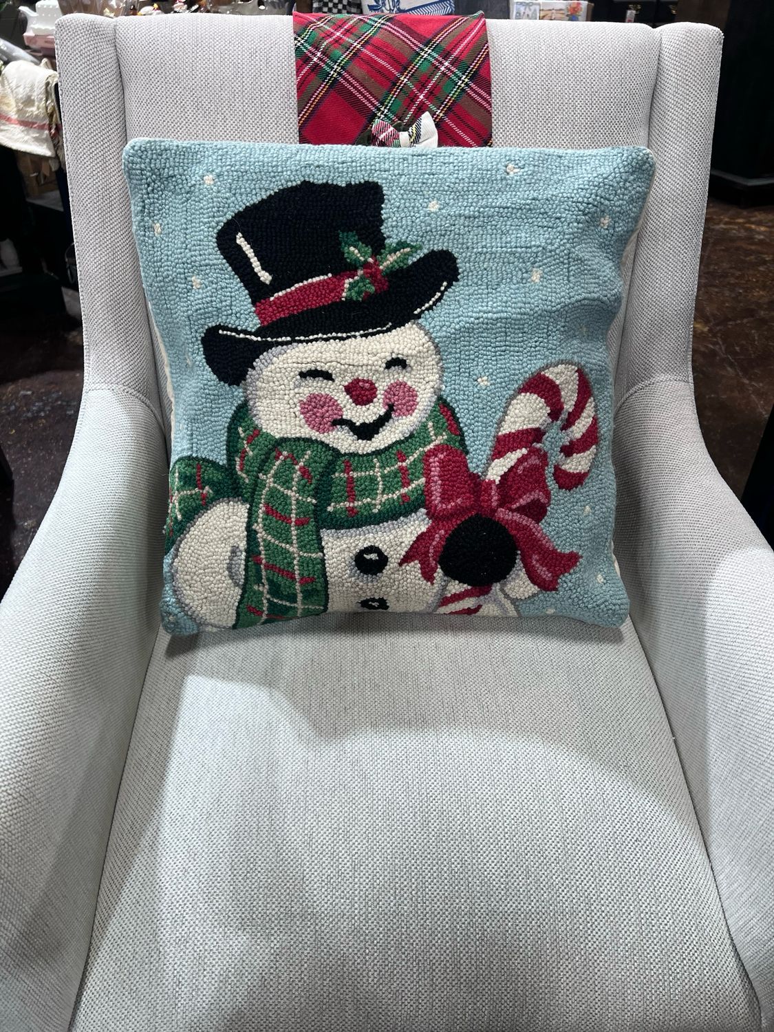 Pek Smiling Snowman Hook Pillow 18x18