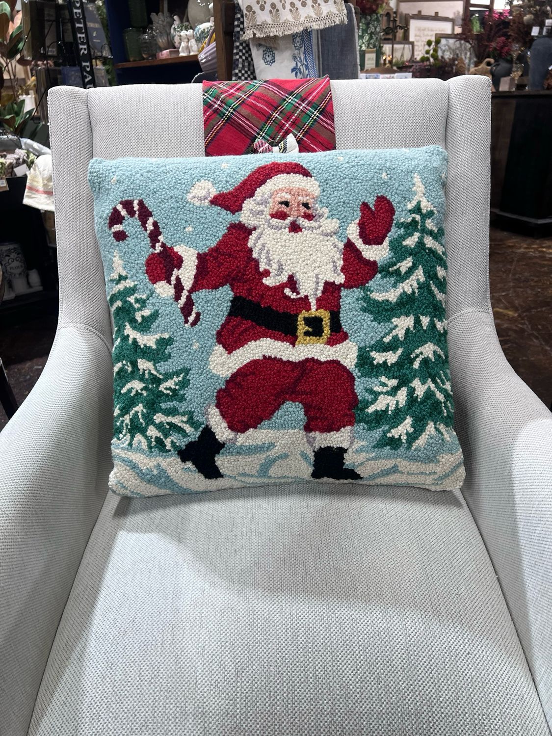 Pek Santa w Candy Cane Hook Pillow 18x18