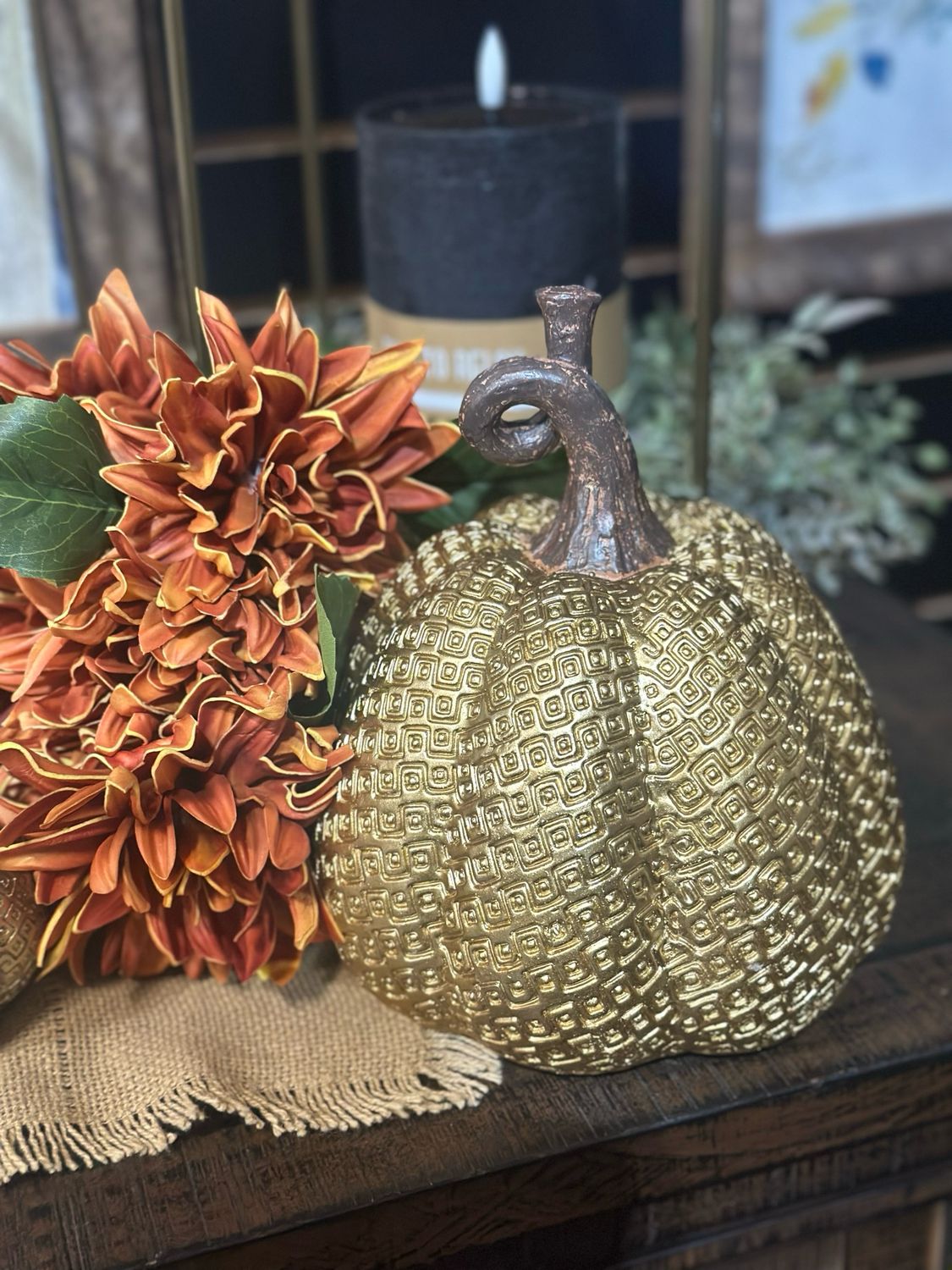 KKI 8" Gold Maze Embossed Pumpkin